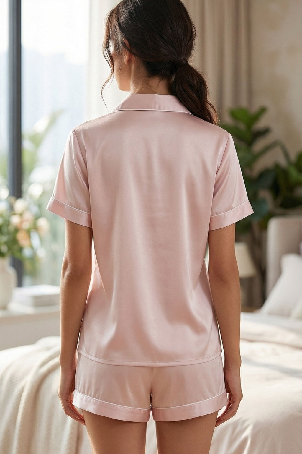 Pyjama Court en Soie de Mûrier – Ensemble Chemise et Short