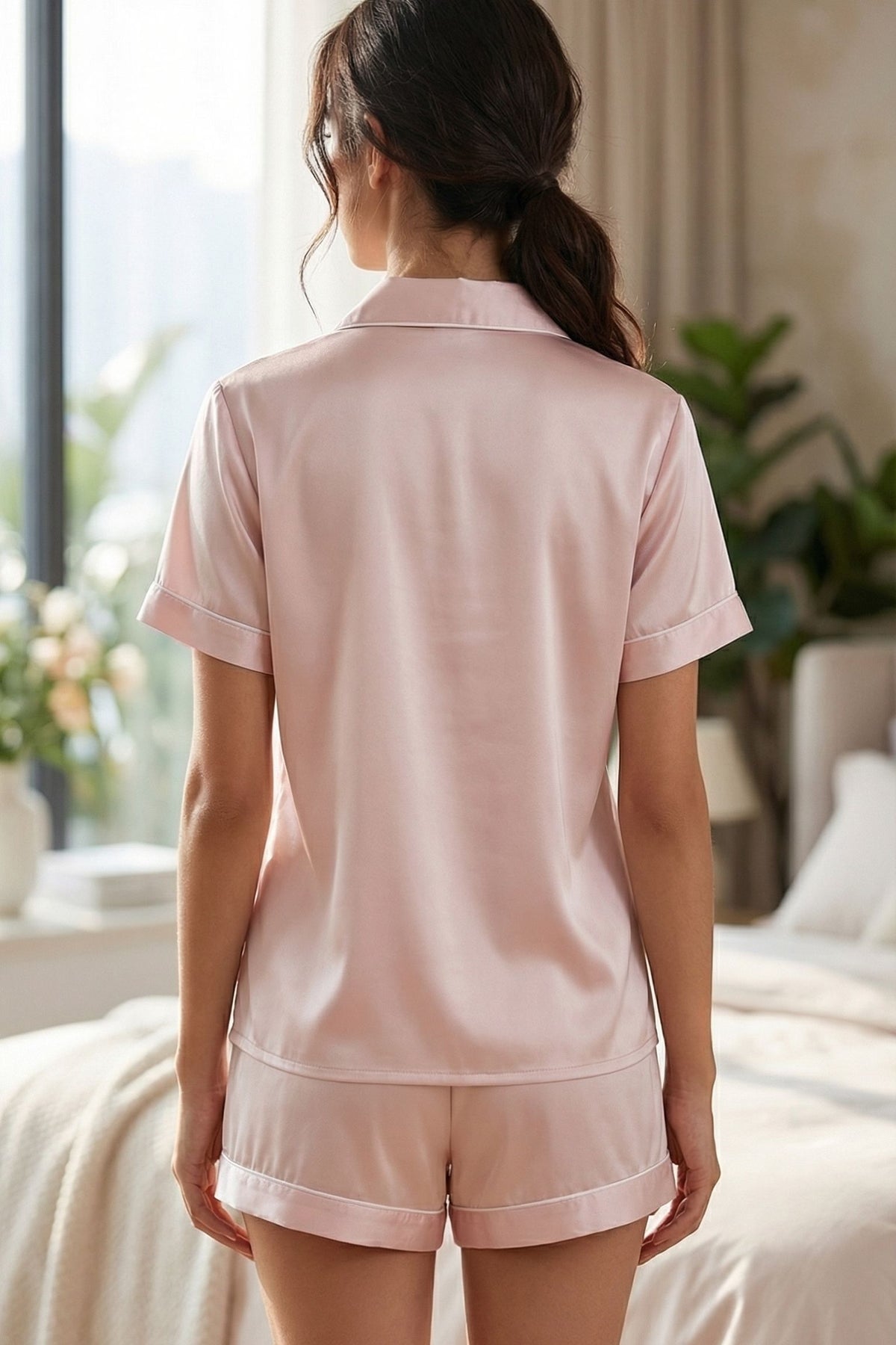 Pyjama Court en Soie de Mûrier – Ensemble Chemise et Short