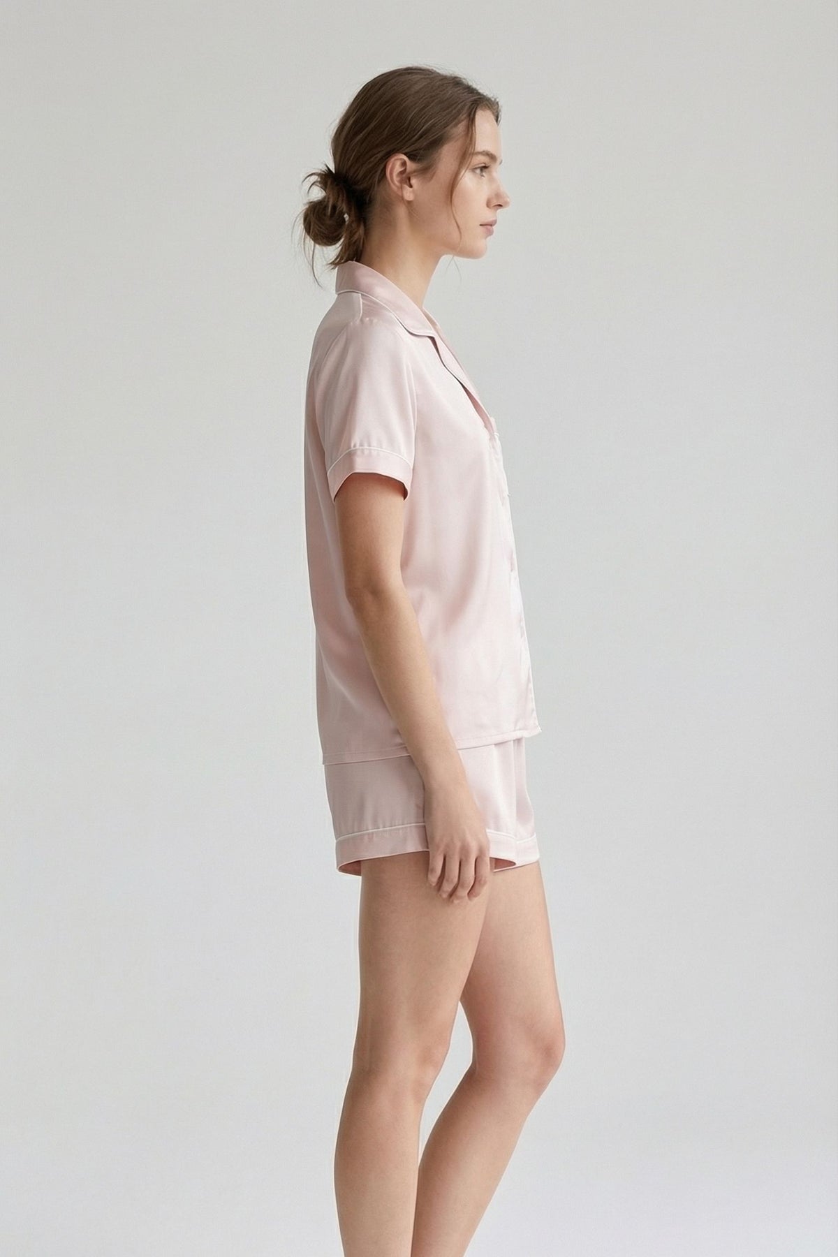 Pyjama Court en Soie de Mûrier – Ensemble Chemise et Short