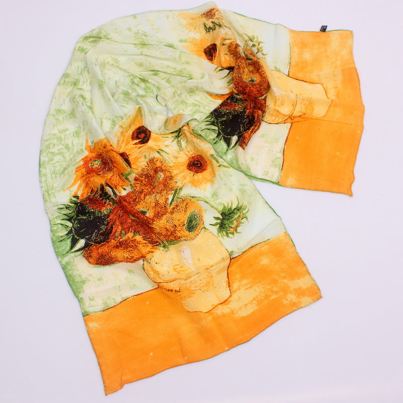 Foulard en Soie de Mûrier 100% - Motif Artistique - 165x45cm