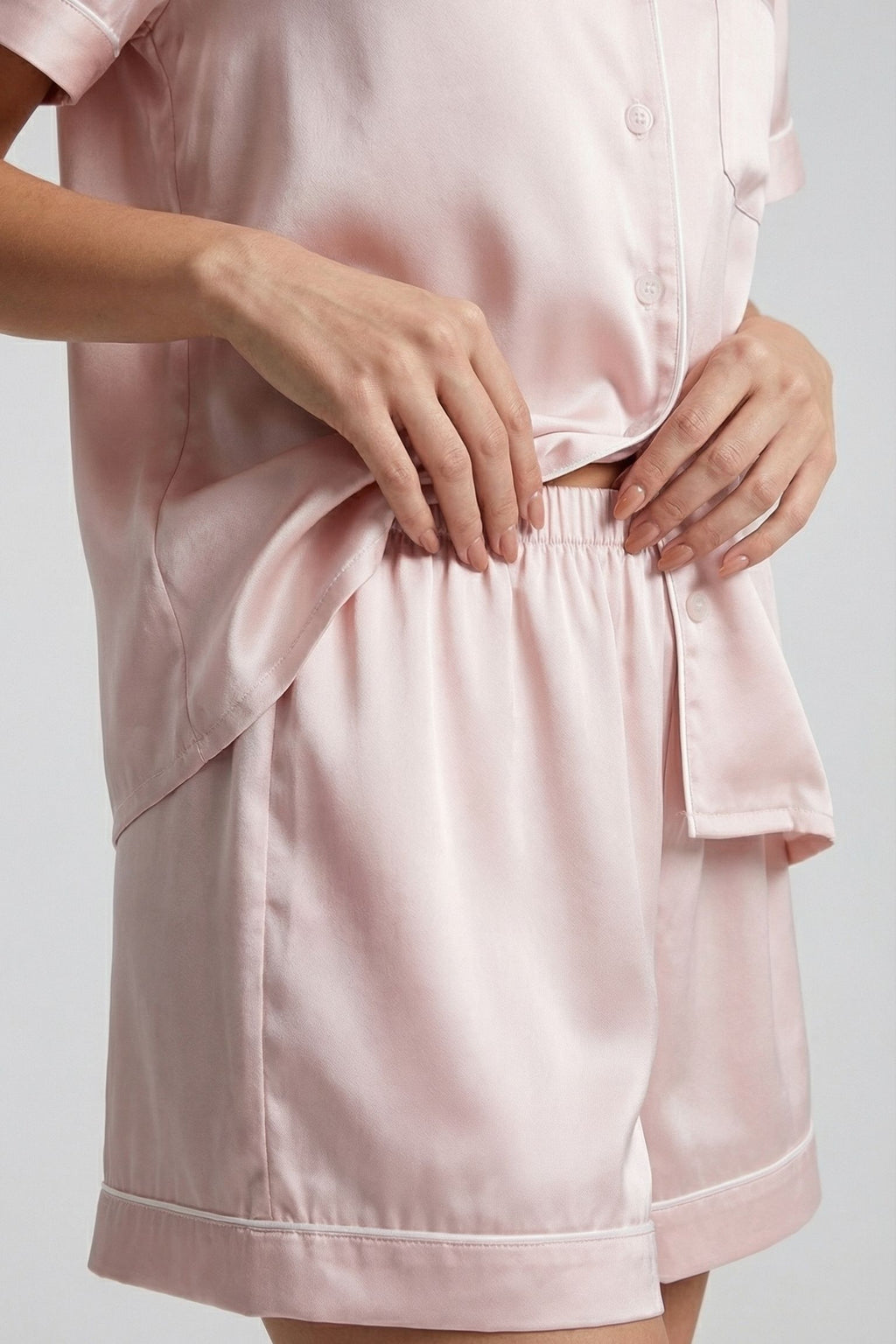 Pyjama Court en Soie de Mûrier – Ensemble Chemise et Short