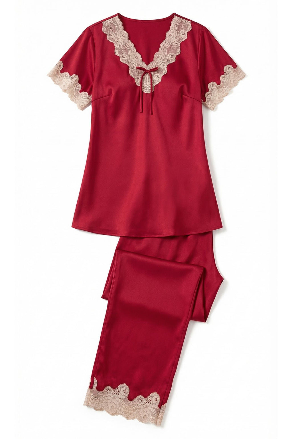 Pyjama en soie de mûrier avec dentelle - Ensemble de nuit luxueux