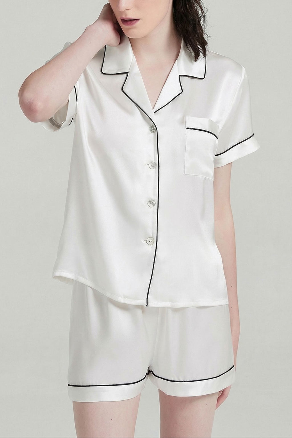 Pyjama Court en Soie de Mûrier Blanc – Ensemble Chemise et Short