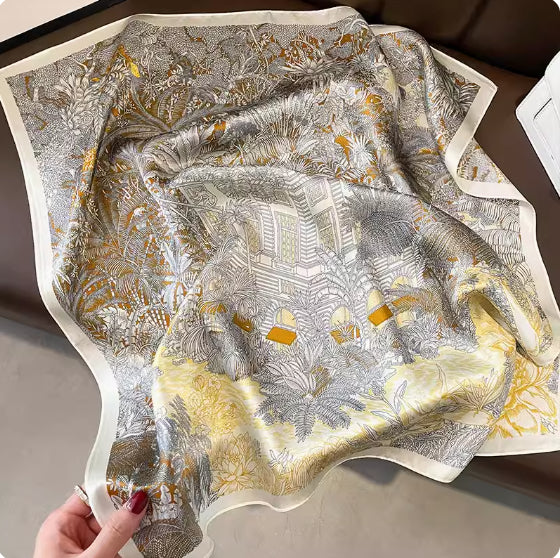 Foulard en Soie de Mûrier – Motif Floral Gravé – DOUCEUR EN SOIE