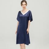 Nuisette en Soie de Mûrier avec Ceinture Bleu Marin - Manches Kimono Col V
