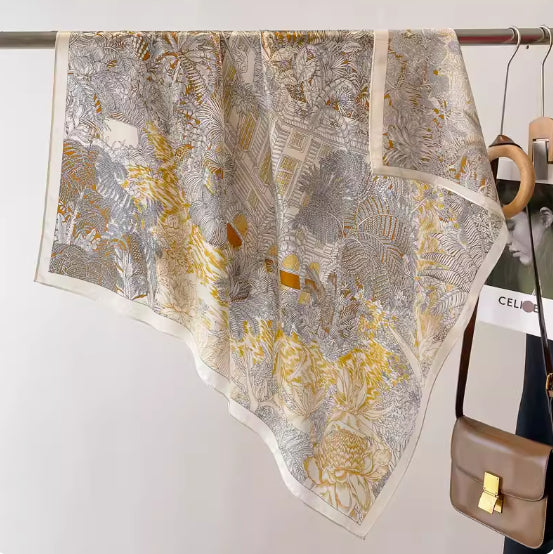 Foulard en Soie de Mûrier – Motif Floral Gravé – DOUCEUR EN SOIE