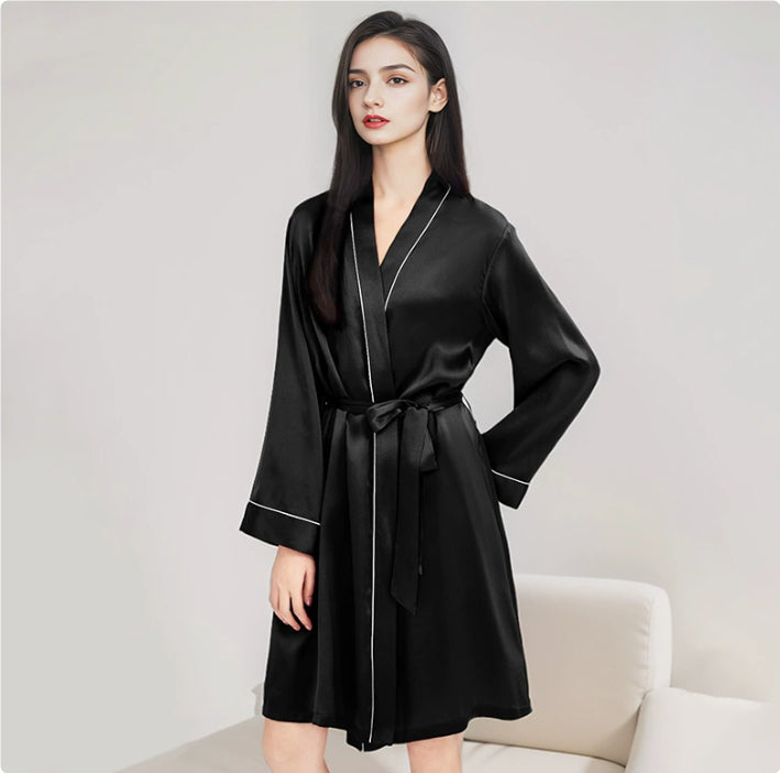 Nuisette Robe de Chambre en Soie de Mûrier avec Ceinture