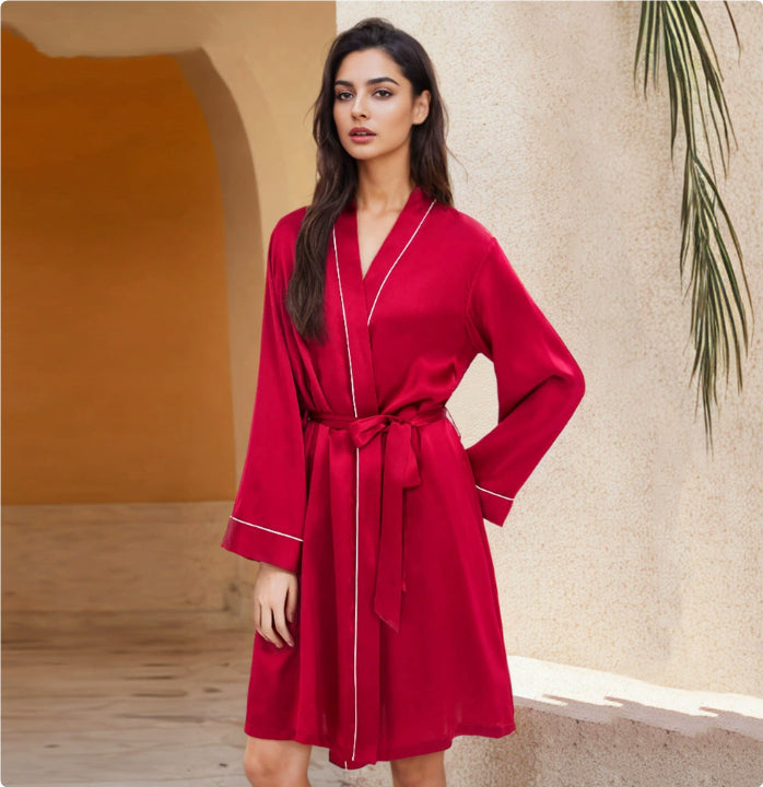 Nuisette Robe de Chambre en Soie de Mûrier avec Ceinture