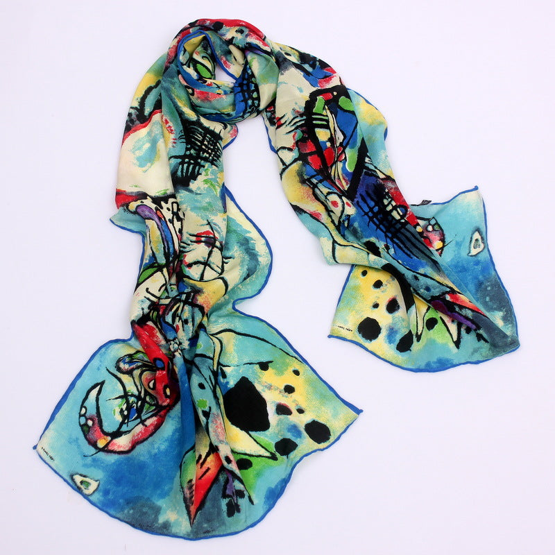 Foulard en Soie de Mûrier 100% - Motif Artistique - 165x45cm