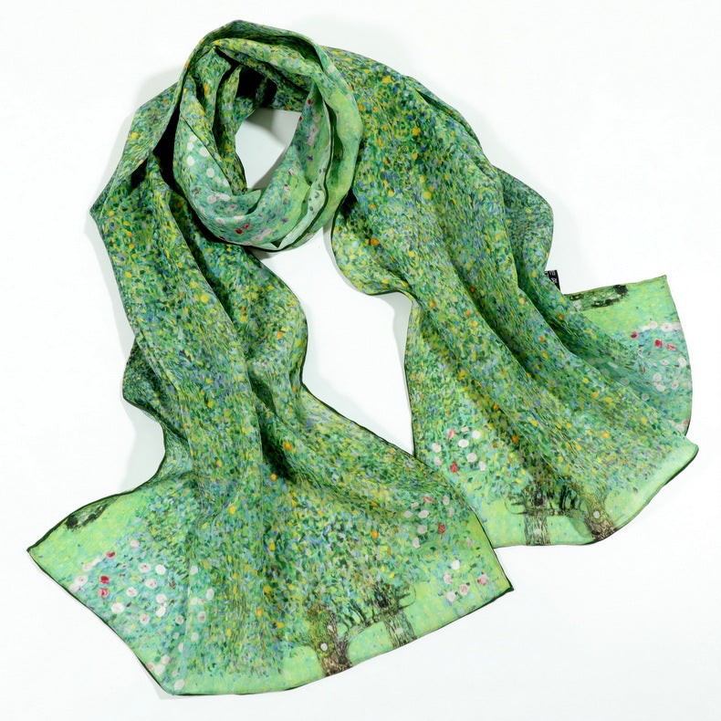 Foulard en Soie de Mûrier 100% - Motif Artistique - 165x45cm