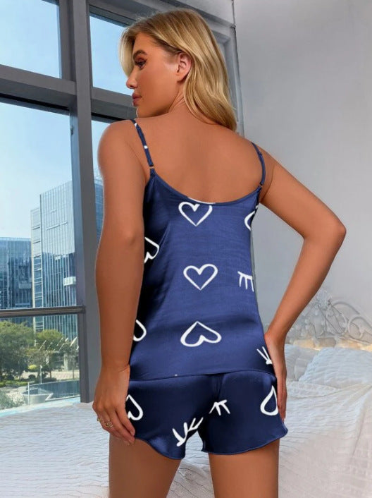 Ensemble Homewear Satiné – Suspender Shorts “Cœur de Nuit”