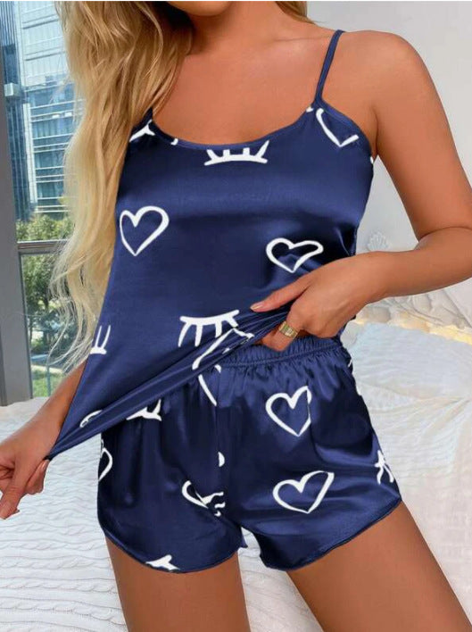Ensemble Homewear Satiné – Suspender Shorts “Cœur de Nuit”